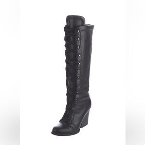 MaxMara Black Lace-Up Knee-High Boots